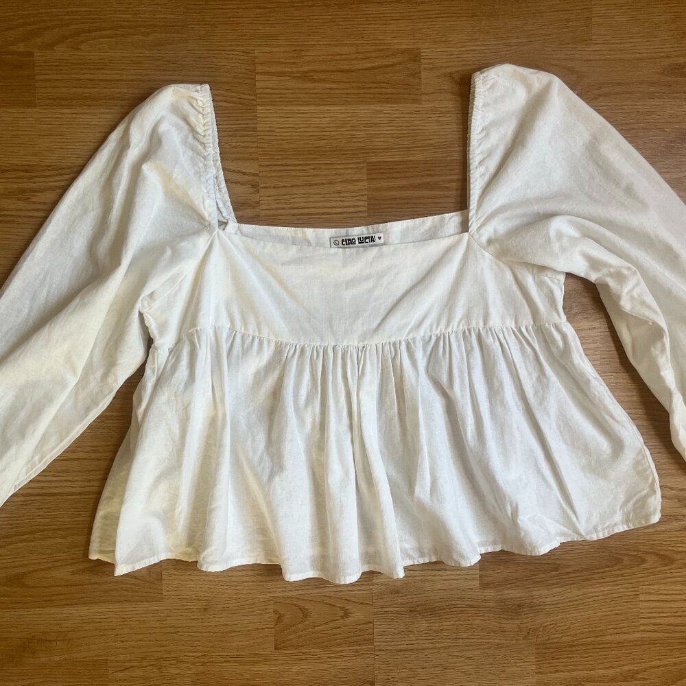 Ciao Lucia White Square Neck Puff Sleeve Peplum Top Size L